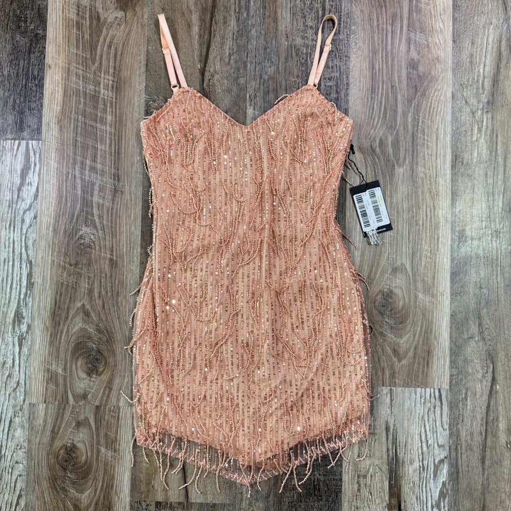 NWT EB Luxe‎ Dress Womens S Orange Sequin Fringe Flapper Mini Western Festival